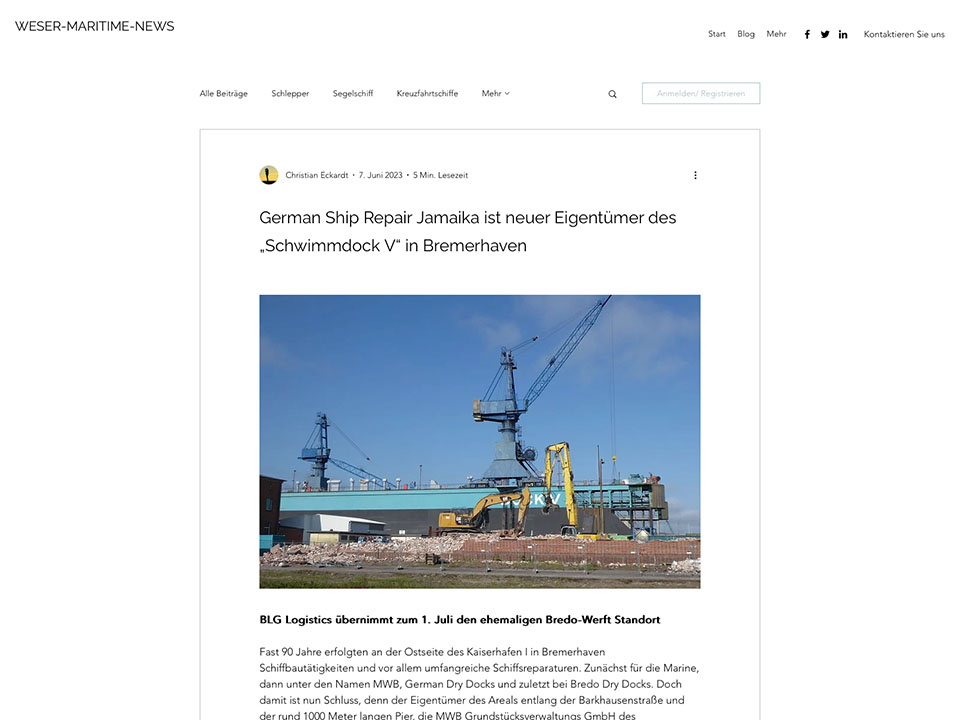 German Ship Repair Jamaika ist neuer Eigentümer des „Schwimmdock V“ in Bremerhaven