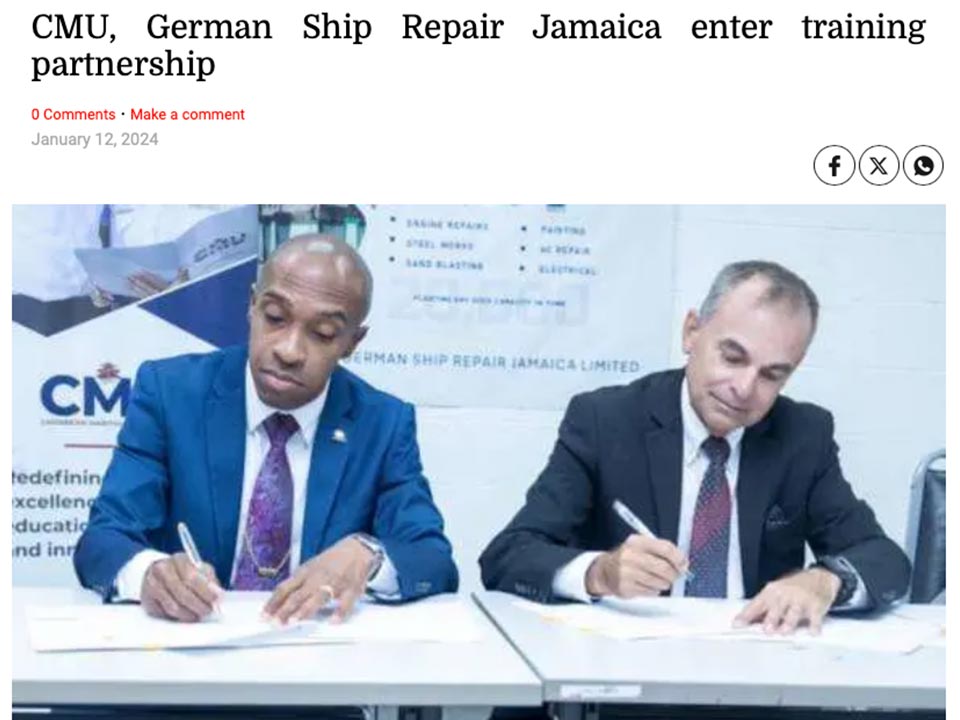 CMU German Ship Repair Jamaica enter training partnership